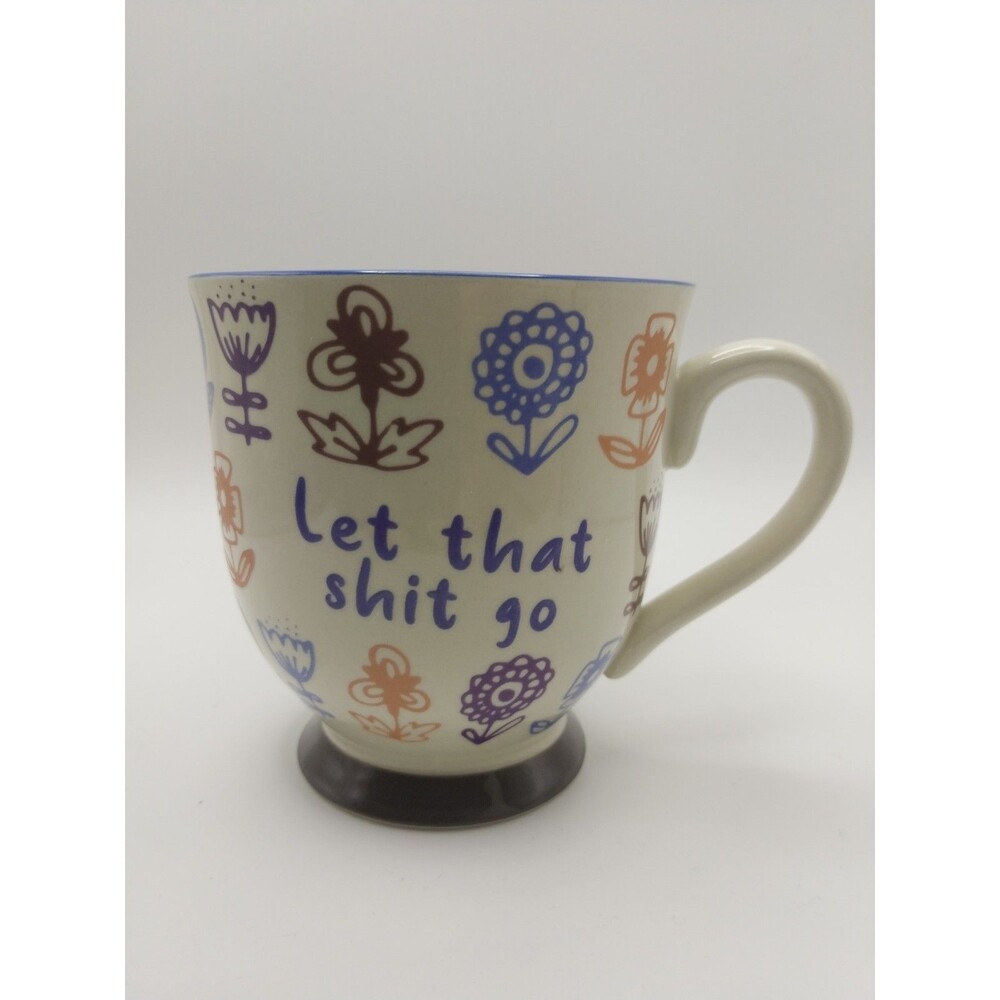 Let That Go Patina Floral Large Ceramic Coffee Mug Humor